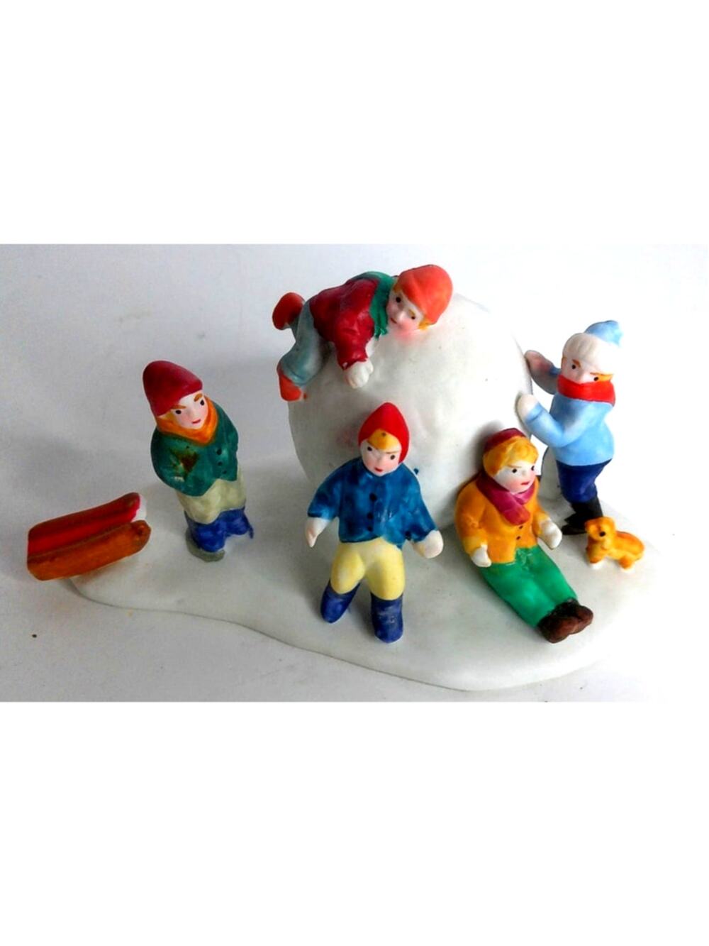 Vintage Lemax Old World Village Porcelain Giant Snowball Christmas Figurines Set